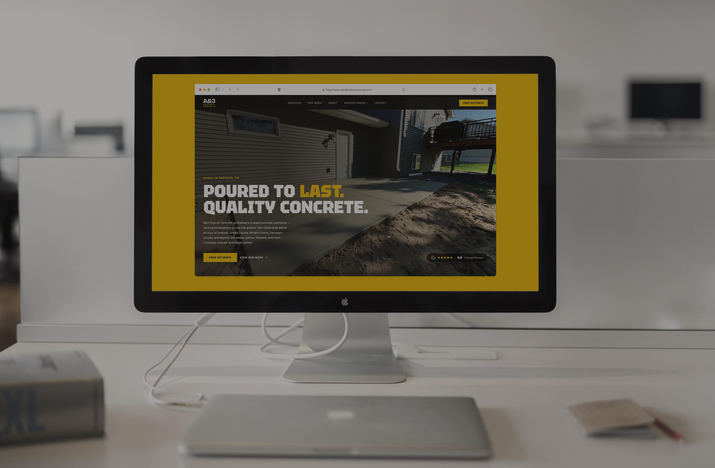 The A&J Concrete site, custom built, on an iMac