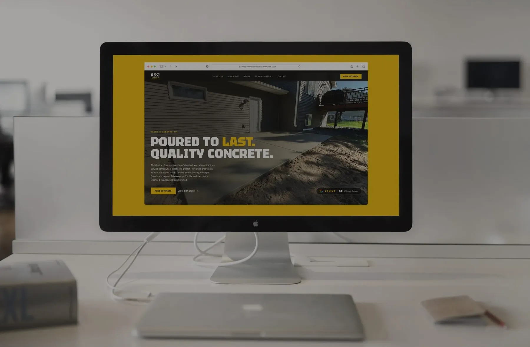 The A&J Concrete site, custom built, on an iMac