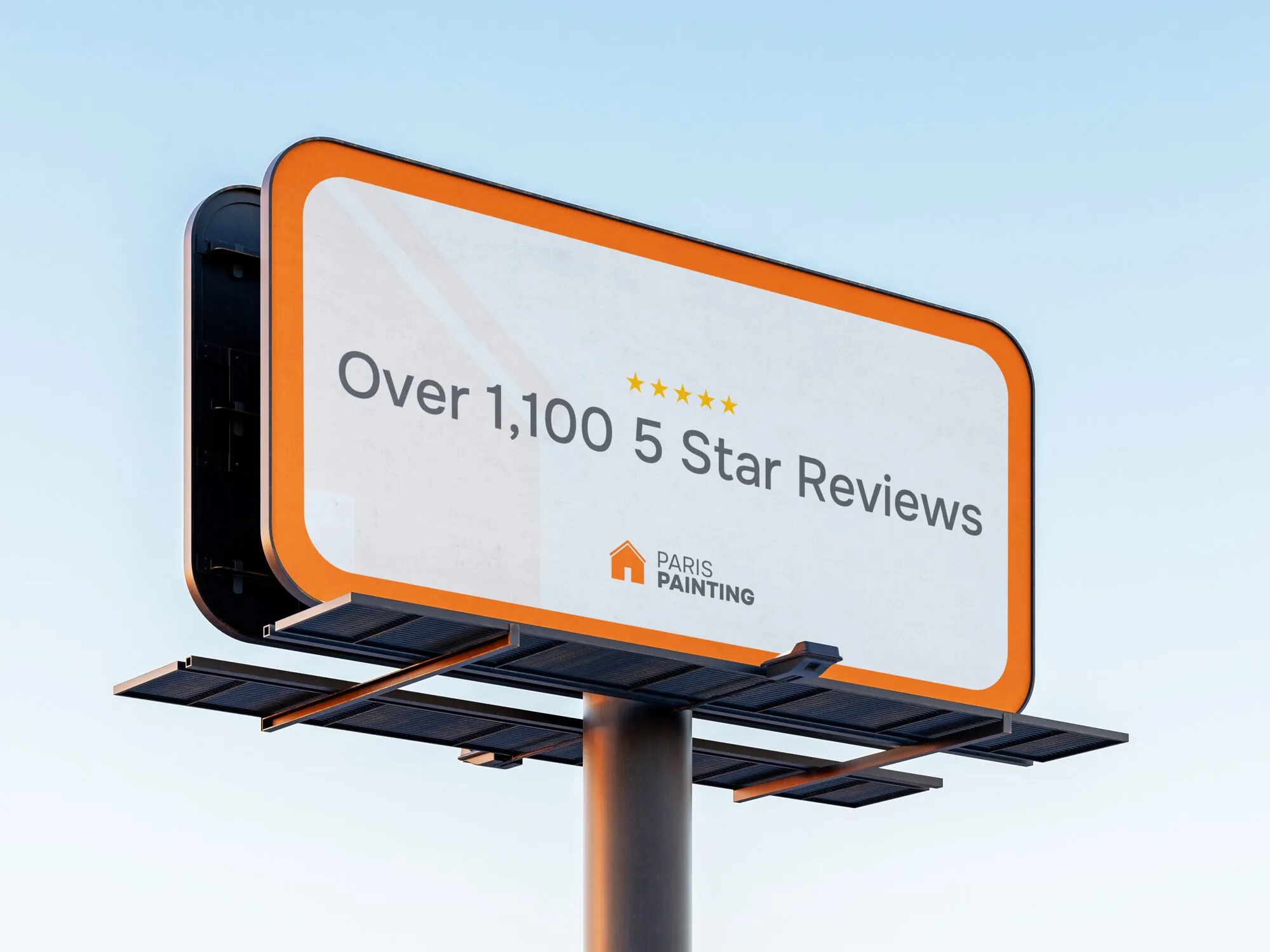 Paris Painting billboard reading “Over 1,100 5 star reviews”