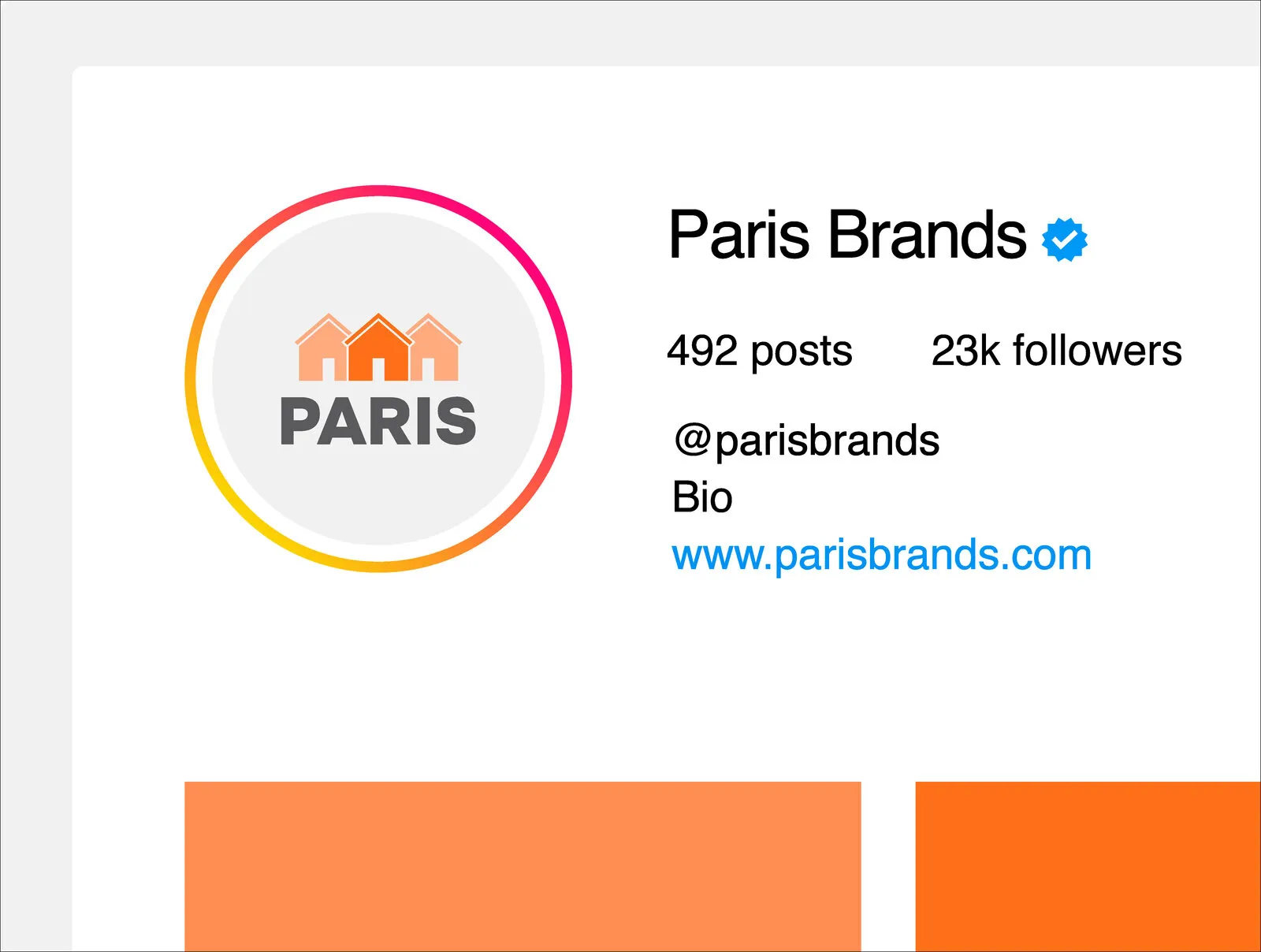 The Paris Brands Instagram profile, verified with 23k followers
